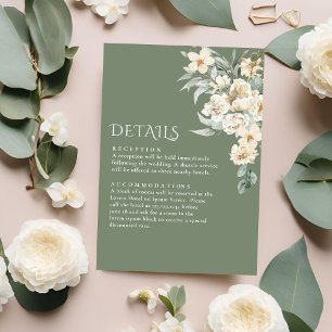 Carte D'accompagnement Sage Green Ivory Floral Rustique Détails du mariag