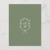Carte D'accompagnement Sage Green Leaf Monogram Crest Détails du Mariage (Dos)