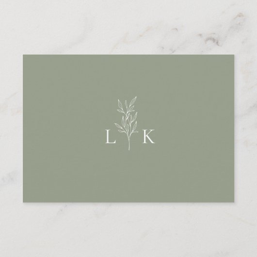 Carte D'accompagnement Sage Green Leaf Monogram Mariage QR Code Détails (Dos)