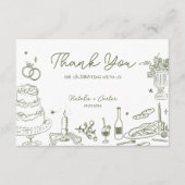 Carte D'accompagnement Sage Green main tiré Merci Mariage Whimsical (Devant)