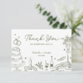 Carte D'accompagnement Sage Green main tiré Merci Mariage Whimsical (Debout devant)