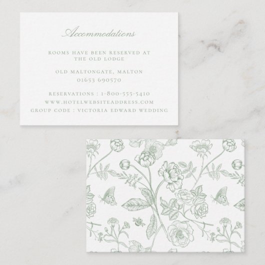 Carte D'accompagnement Sage Green Mariage Floral Hébergements (Devant / Derrière)