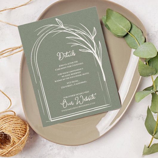Carte D'accompagnement Sage Green Minimalist Arch Botanical Wedding