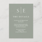 Carte D'accompagnement Sage Green Monogram Détails simples du Mariage (Devant)