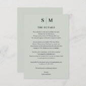 Carte D'accompagnement Sage Green Monogramme Minimaliste Mariage Détails (Devant / Derrière)