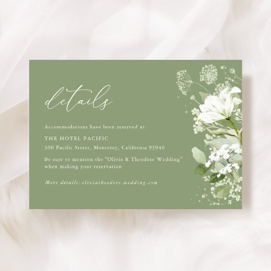Carte D'accompagnement Sage Green Organic Greenery Wedding Details Hotel
