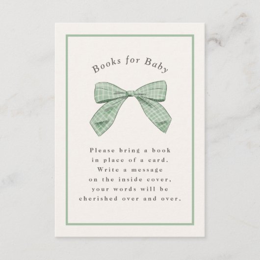 Carte D'accompagnement Sage Green Plaid Bow Élégant Baby shower (Devant)