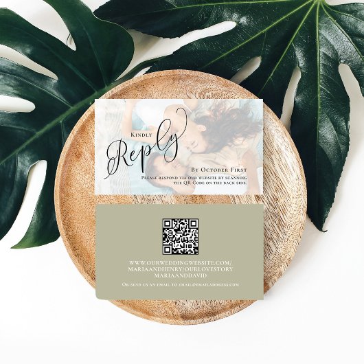 Carte D'accompagnement Sage Green RSVP photo Mariage élégant