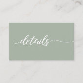 Carte D'accompagnement Sage green script Details Site web Mariage QR code (Devant)