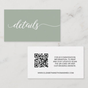Carte D'accompagnement Sage green script Details Site web Mariage QR code