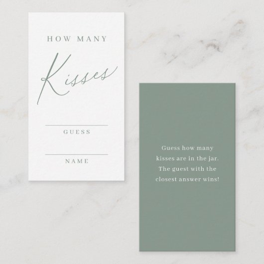Carte D'accompagnement Sage green script devinez combien de baisers (Devant / Derrière)