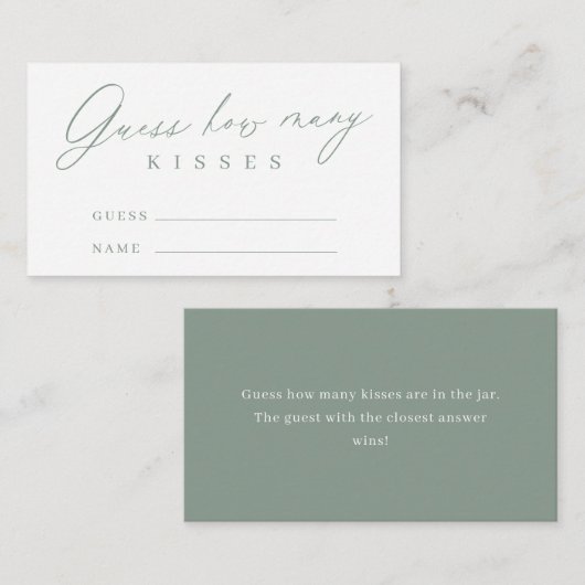 Carte D'accompagnement Sage green script devinez combien de baisers (Devant / Derrière)