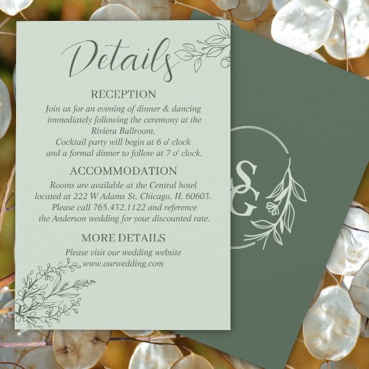 Carte D'accompagnement Sage Green Simple Boho Floral Détails du Mariage