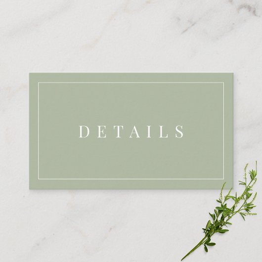 Carte D'accompagnement Sage Green Simple Détails du Mariage officiel