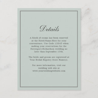 Carte D'accompagnement Sage Green Simple Elegant Wedding Info Détails