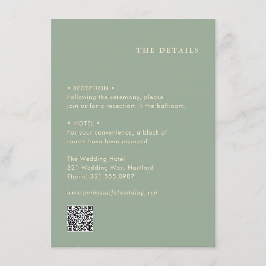 Carte D'accompagnement Sage Green Simple QR Code Modern Wedding (Devant)