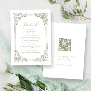 Carte D'accompagnement Sage Green Vintage Frame Élégant Détails de mariag