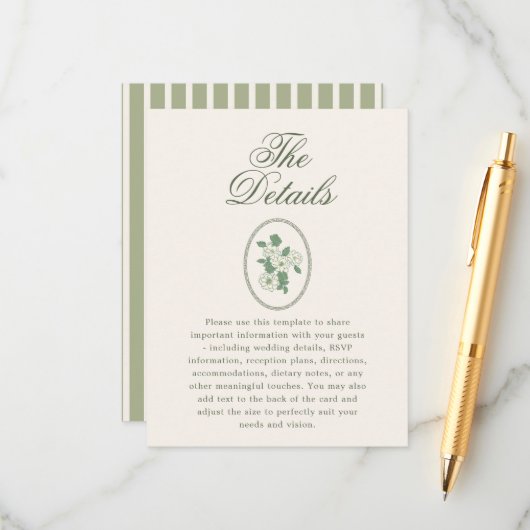 Carte D'accompagnement Sage Green Wedding Details (Devant/Arrière en situation)