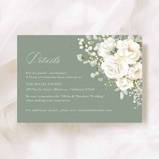 Carte D'accompagnement Sage Green White Floral Wedding Accommodation