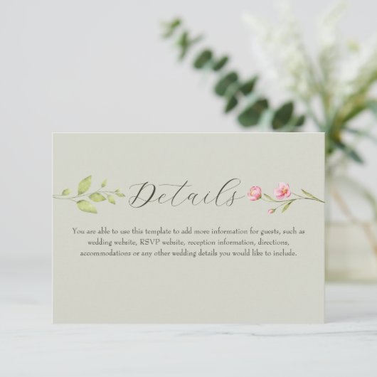 Carte D'accompagnement Sage Green Wildflower Wedding Details (Debout devant)