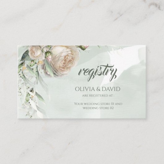 Carte D'accompagnement Sage Greenery White Rose Wedding Registry (Devant)