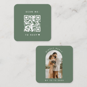 Carte D'accompagnement Sage minimaliste Vert Arc Photo Qr Code RSVP Chic