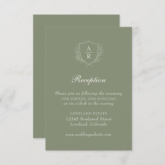 Carte D'accompagnement Sage Moderne Simple Feuille Crest Mariage Réceptio (Devant / Derrière)