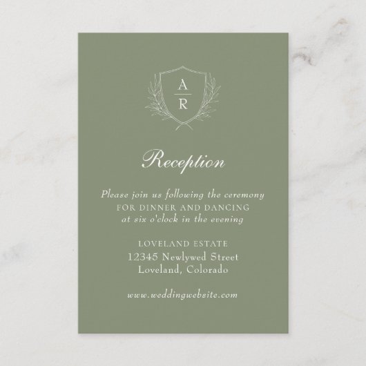 Carte D'accompagnement Sage Moderne Simple Feuille Crest Mariage Réceptio (Devant)