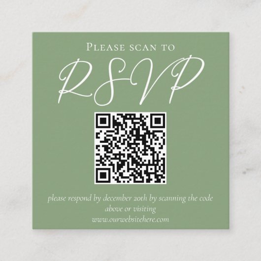Carte D'accompagnement Sage Vert blanc Script QR Code Mariage RSVP (Devant)