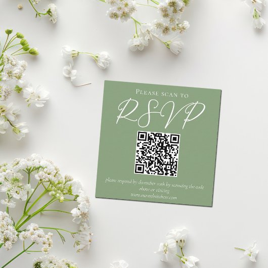 Carte D'accompagnement Sage Vert blanc Script QR Code Mariage RSVP