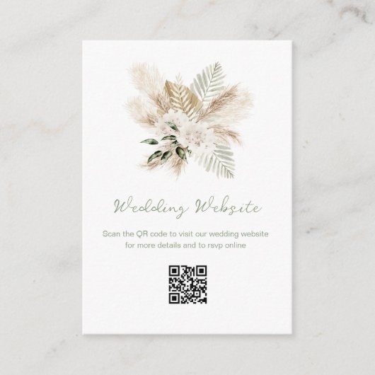 Carte D'accompagnement sage vert pampas QR code site mariage (Devant)
