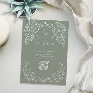 Carte D'accompagnement Sage Vintage Flourissant Monogramme Détails du Mar