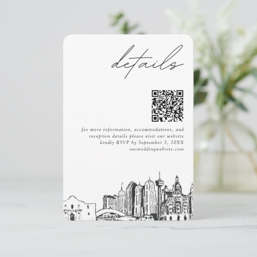 Carte D'accompagnement San Antonio Mariage Moderne Détails QR Code (Debout devant)
