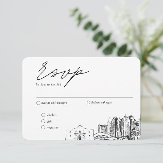 Carte D'accompagnement San Antonio Mariage traditionnel Repas RSVP Option (Debout devant)