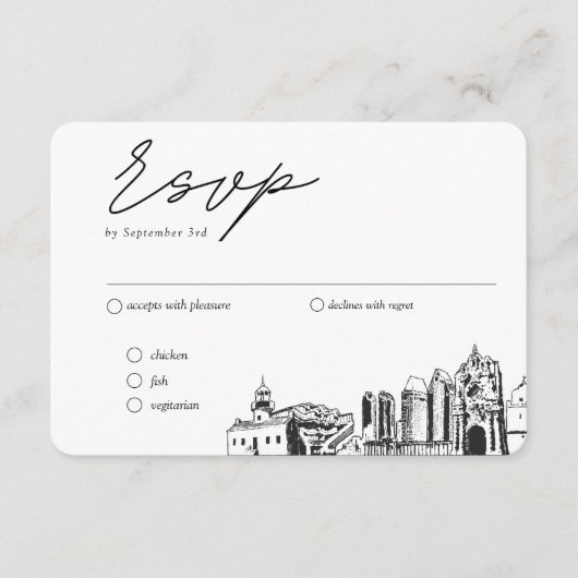 Carte D'accompagnement San Diego Mariage traditionnel RSVP Option repas (Devant)