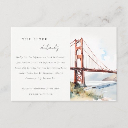 Carte D'accompagnement San Francisco Golden Gate Bridge Wedding Details (Devant)