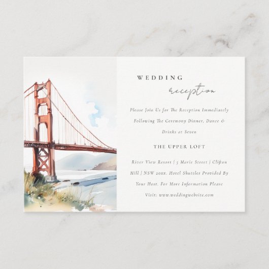 Carte D'accompagnement San Francisco Golden Gate Bridge Wedding Reception (Devant)
