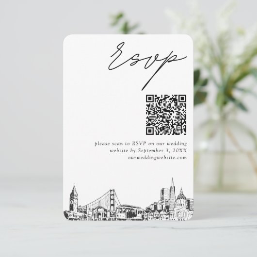 Carte D'accompagnement San Francisco Mariage Modern RSVP QR Code (Debout devant)