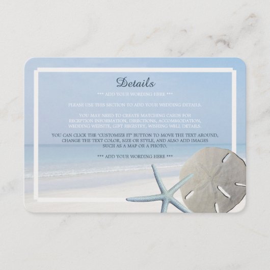 Carte D'accompagnement Sand Dollar et Starfish Beach Wedding Détail (Devant)