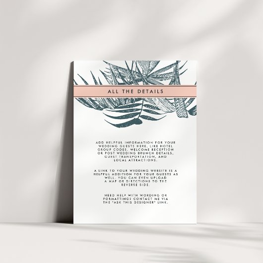 Carte D'accompagnement Sanibel | Mariage botanique tropical Détails de l'