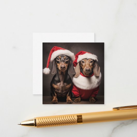Carte D'accompagnement Santa Claus Dachshund Twins (Devant/Arrière en situation)