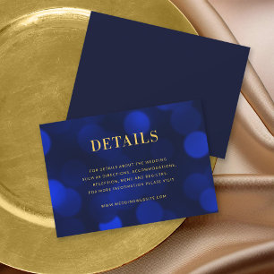 Carte D'accompagnement Sapphire Blue Bokeh Lights Gold Détails du Mariage