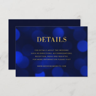 Carte D'accompagnement Sapphire Blue Bokeh Lights Gold Détails du Mariage