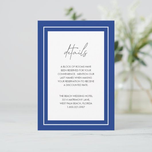 Carte D'accompagnement Sapphire Blue Bold Bordure moderne Mariage (Debout devant)
