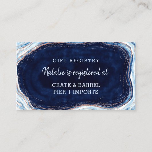 Carte D'accompagnement Sapphire Blue Rose Gold Geode Douche Registre Cade (Devant)