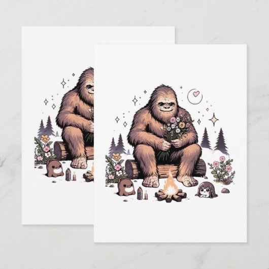 Carte D'accompagnement Sasquatch tenant des fleurs (Devant / Derrière)