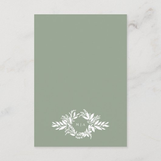 Carte D'accompagnement sauge vert botanique couronne mariage informations (Dos)