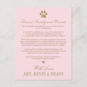 Carte D'accompagnement Sauvetage Animal Donation Rose Or Mariage