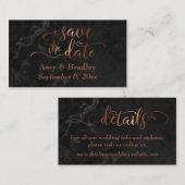 Carte D'accompagnement Save the date | Script de cuivre sur marbre noir (Devant / Derrière)