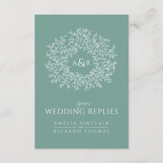 Carte D'accompagnement Scan me QR code mariage site Web monogramme vert (Devant)